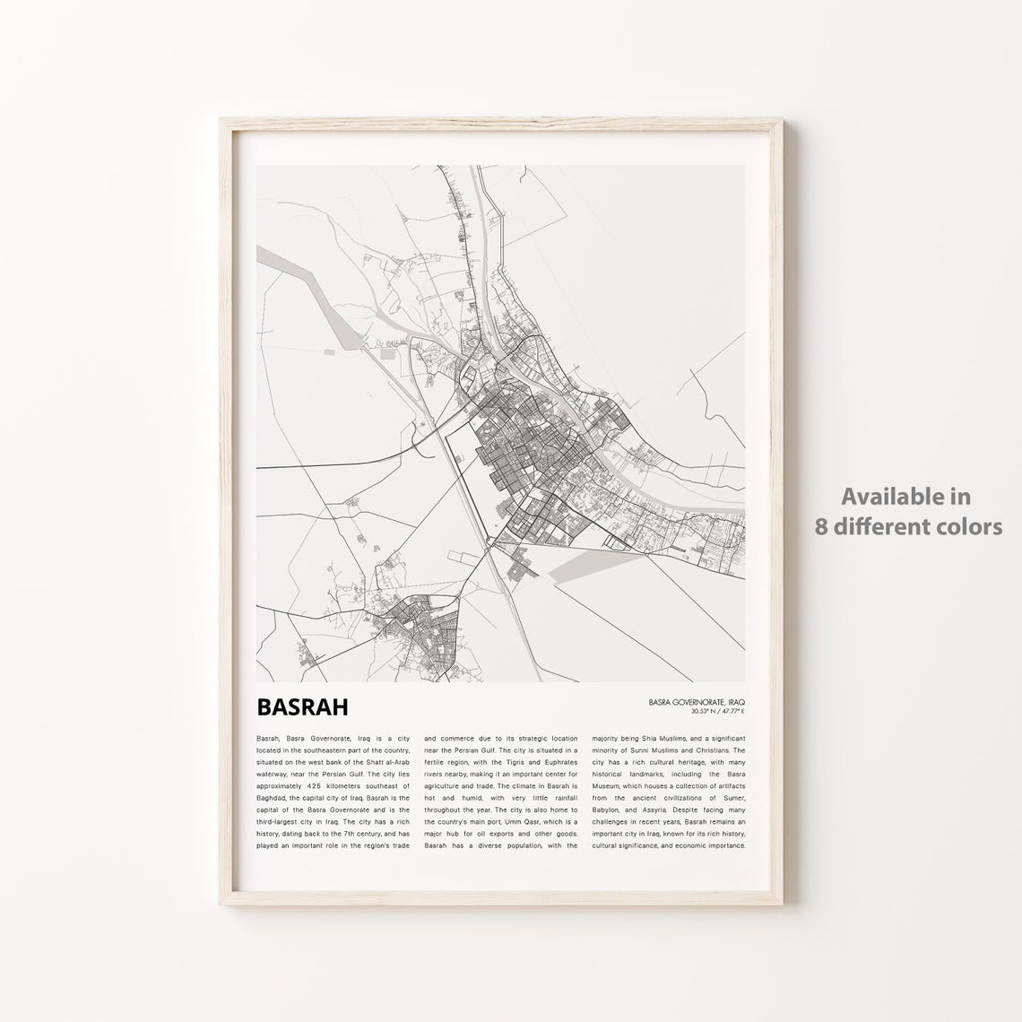 Basrah Map Print Travel Wall Decor Art Basra Governorate Housewarming Gift Personalized Poster