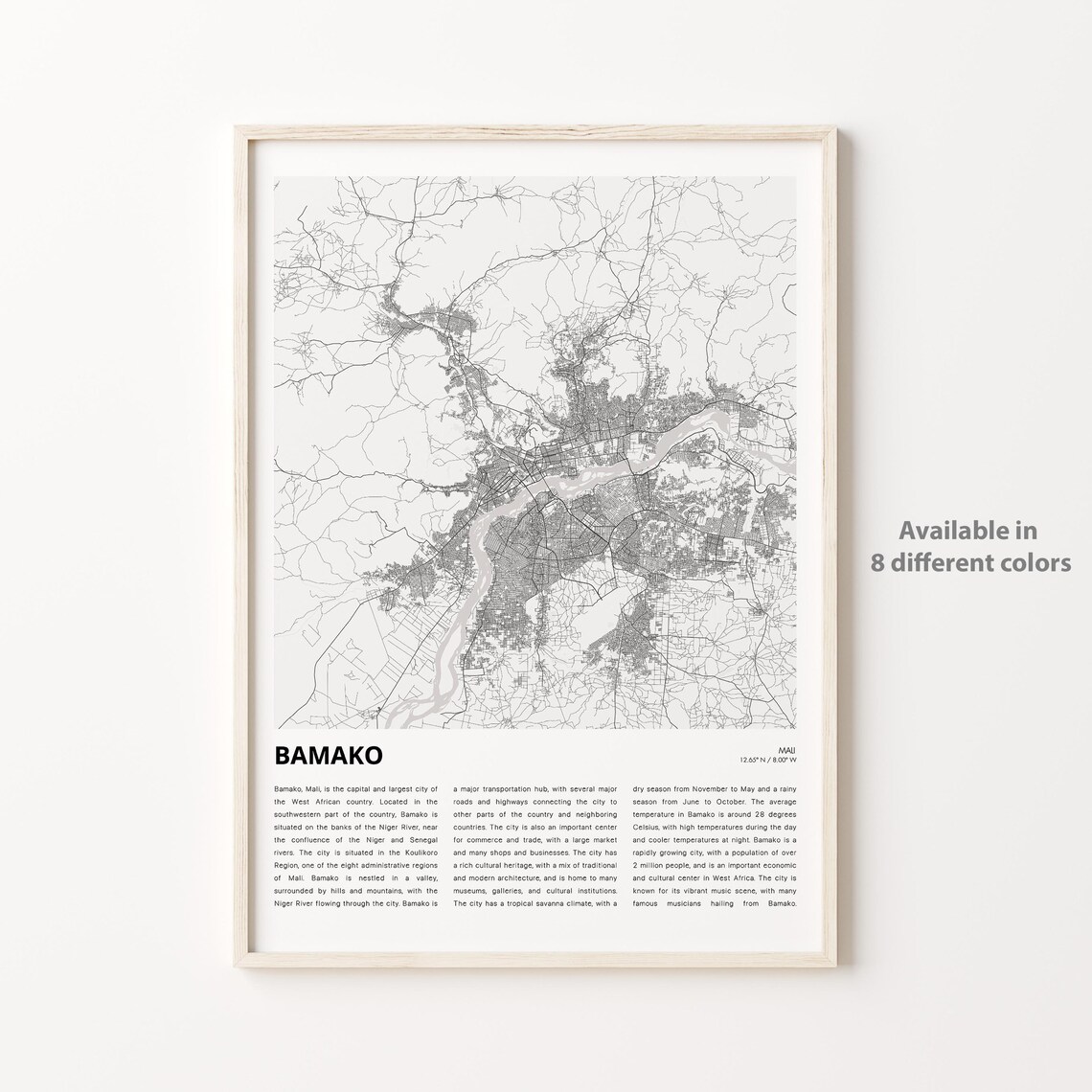 Bamako Mali West Africa Minimalist City Street Map Travel Poster