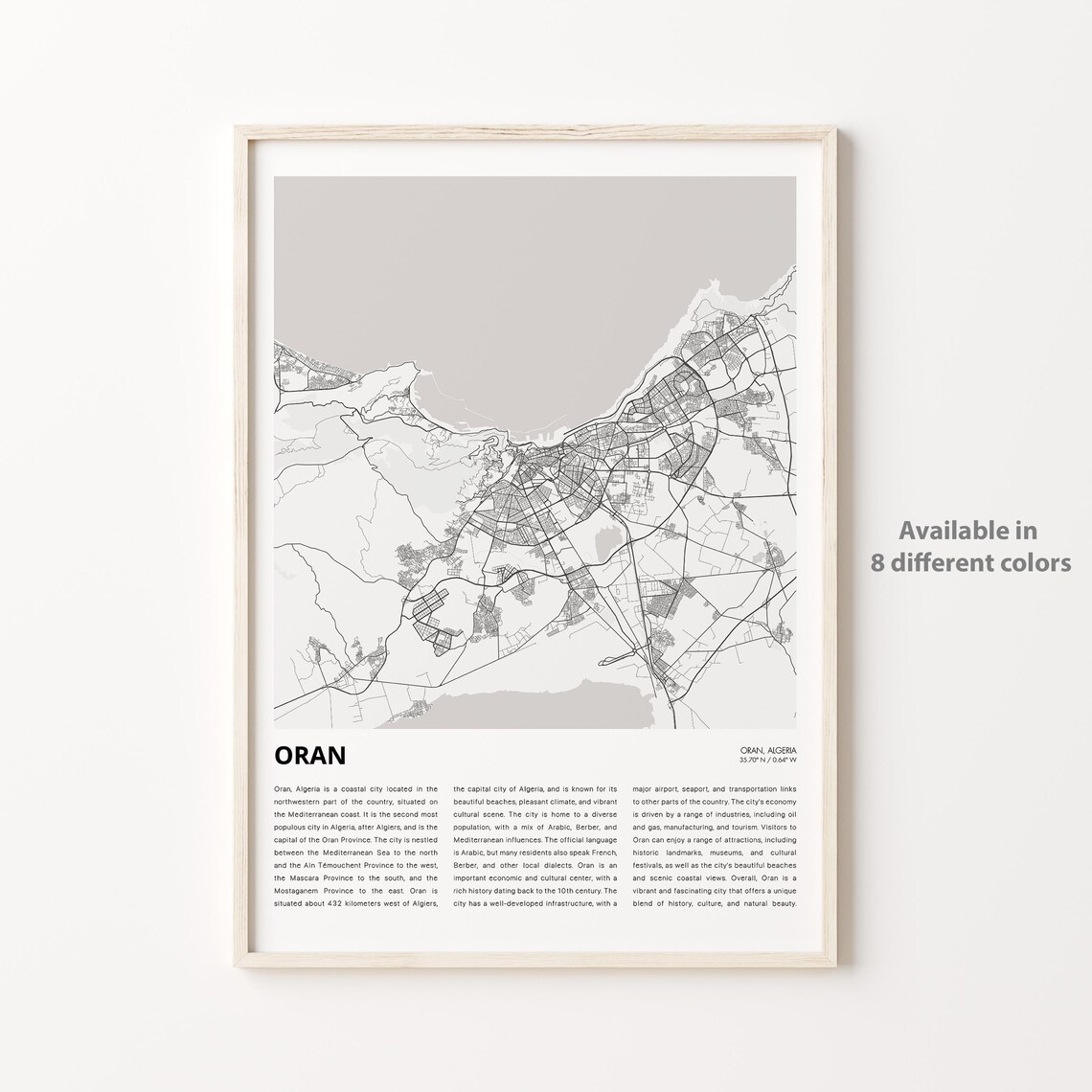 Oran Algeria Coastal City Street Map Line Art Travel Decor Poster