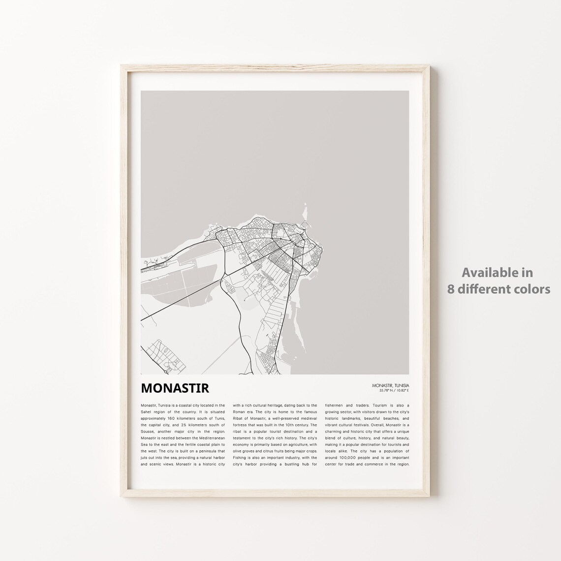 Monastir Tunisia Coastal City Street Map Minimalist Travel Poster