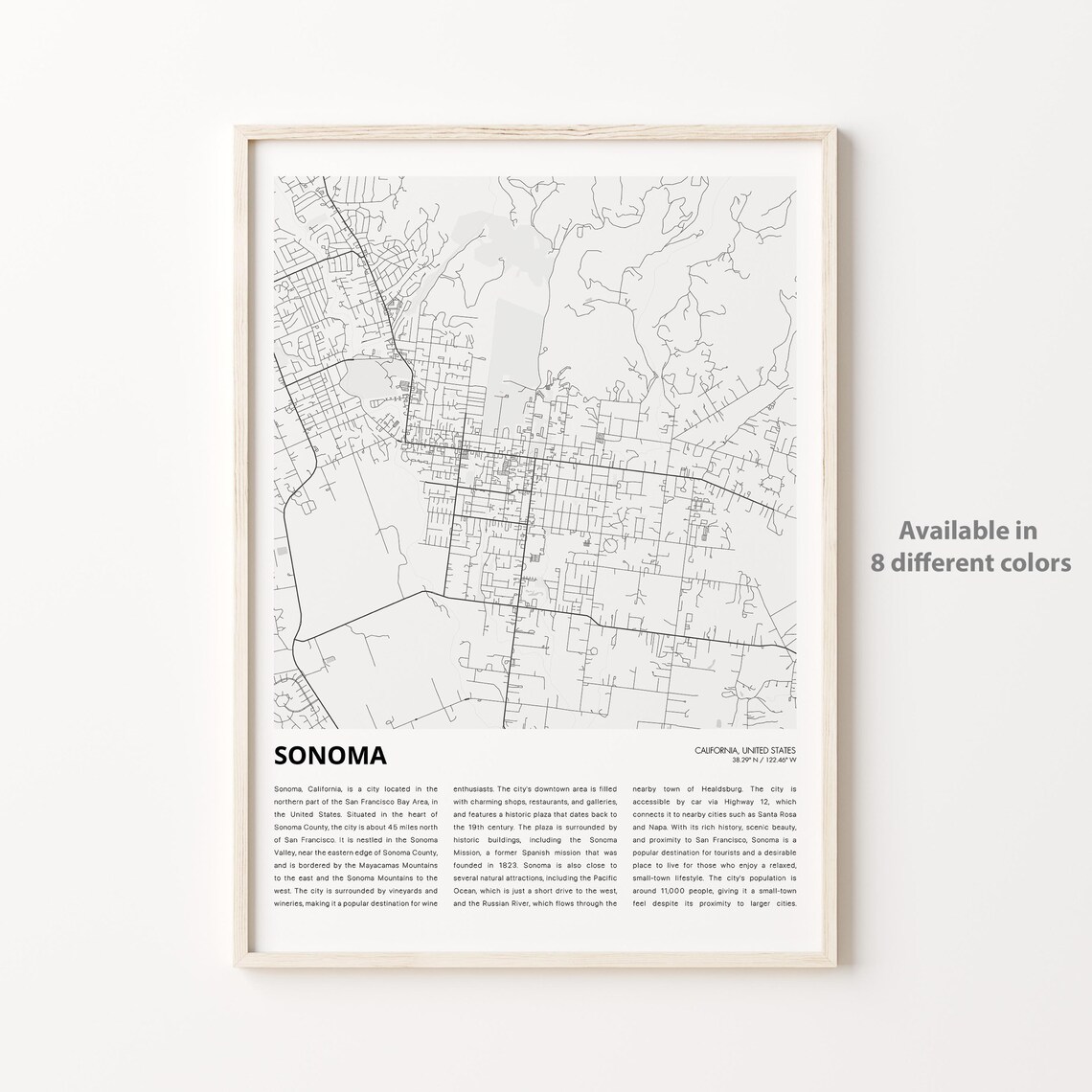 Sonoma California City Street Map Line Art Travel Decor Poster