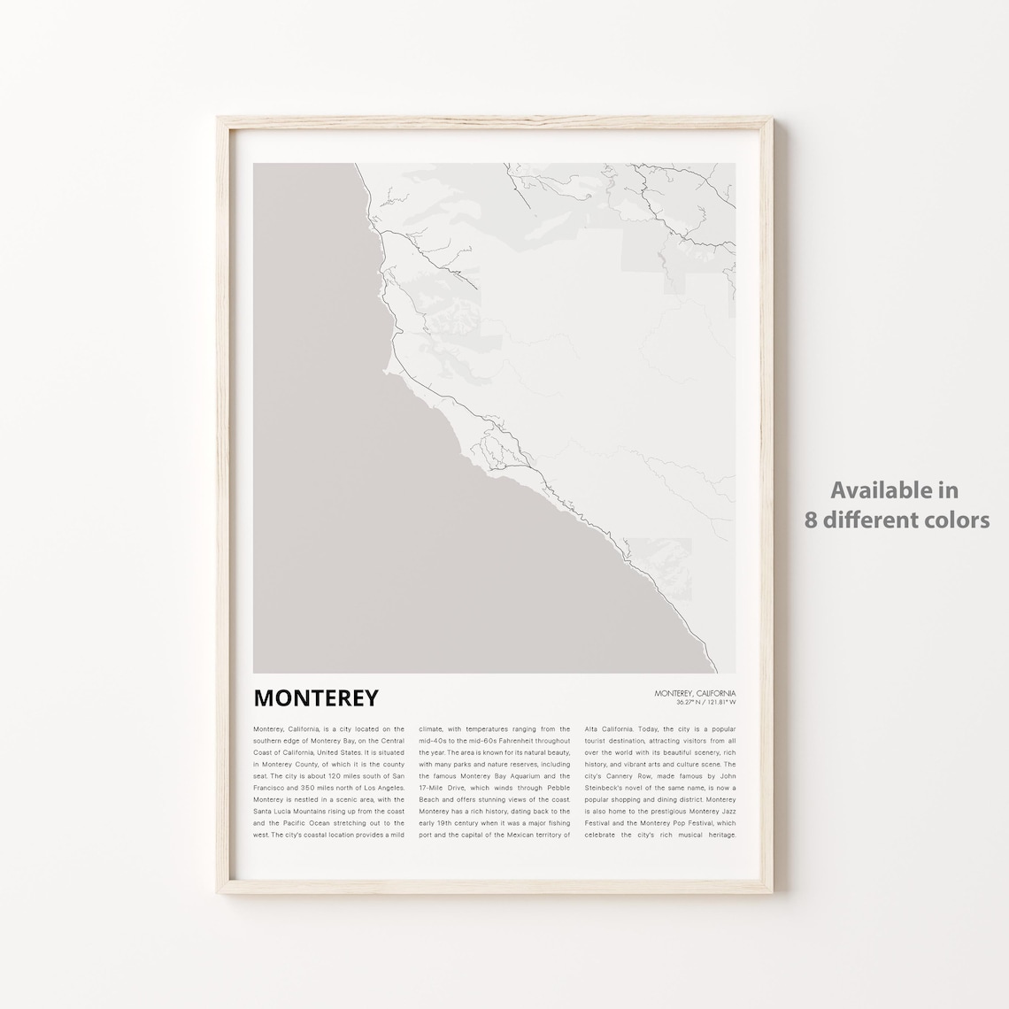 Monterey California Coastal Map Minimalist Travel Decor Poster