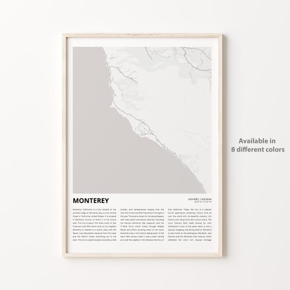 Monterey California Coastal Map Minimalist Travel Decor Poster
