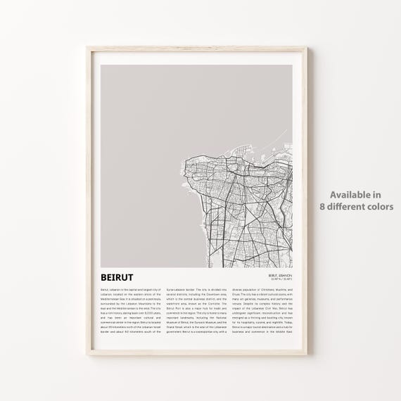 Beirut Map Print Travel Wall Decor Art Housewarming Gift Personalized Poster