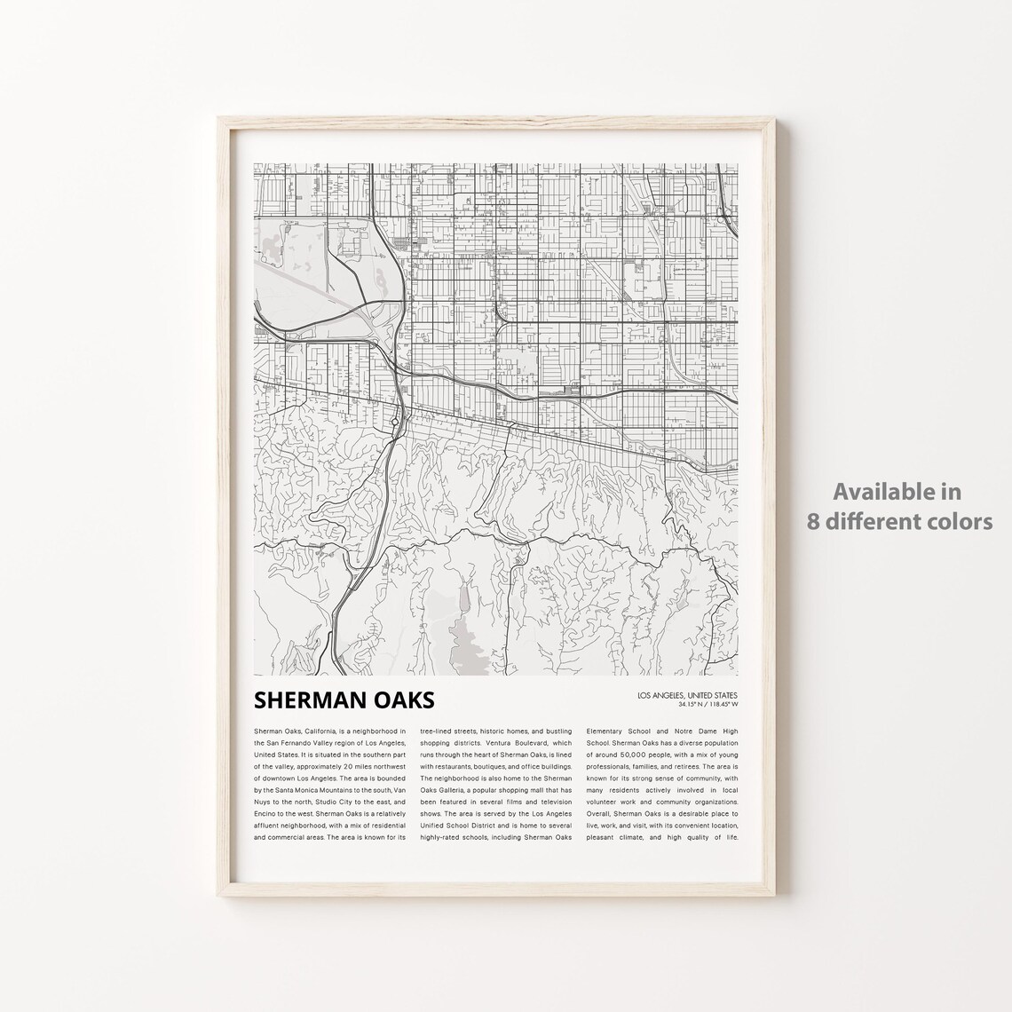 Sherman Oaks Los Angeles Monochrome City Street Map History Print