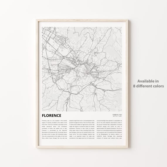 Florence Map Print Travel Wall Decor Art Housewarming Gift