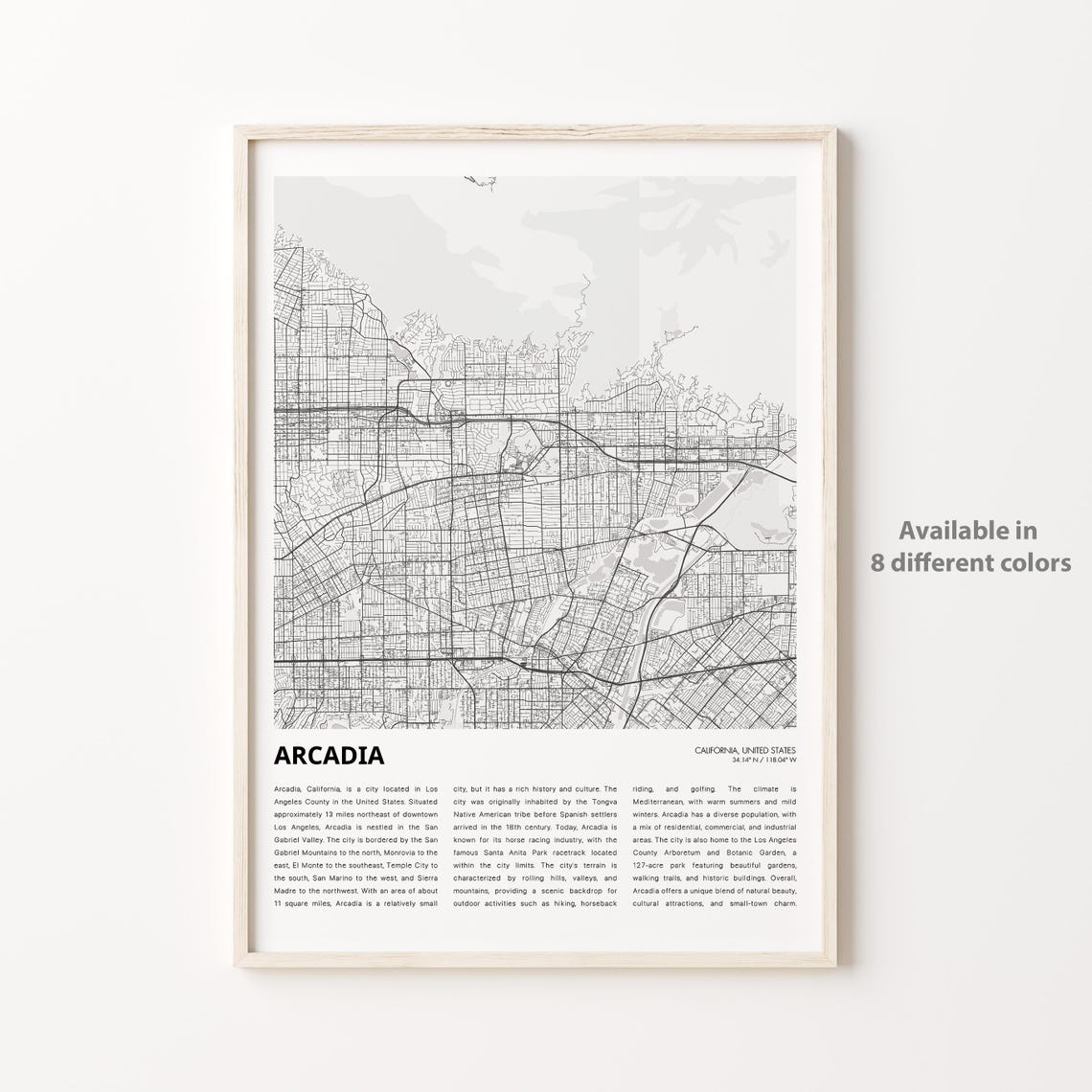 Arcadia Map Print Travel Wall Decor Art Housewarming Gift