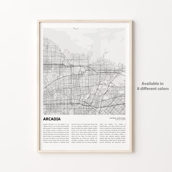 Arcadia Map Print Travel Wall Decor Art Housewarming Gift