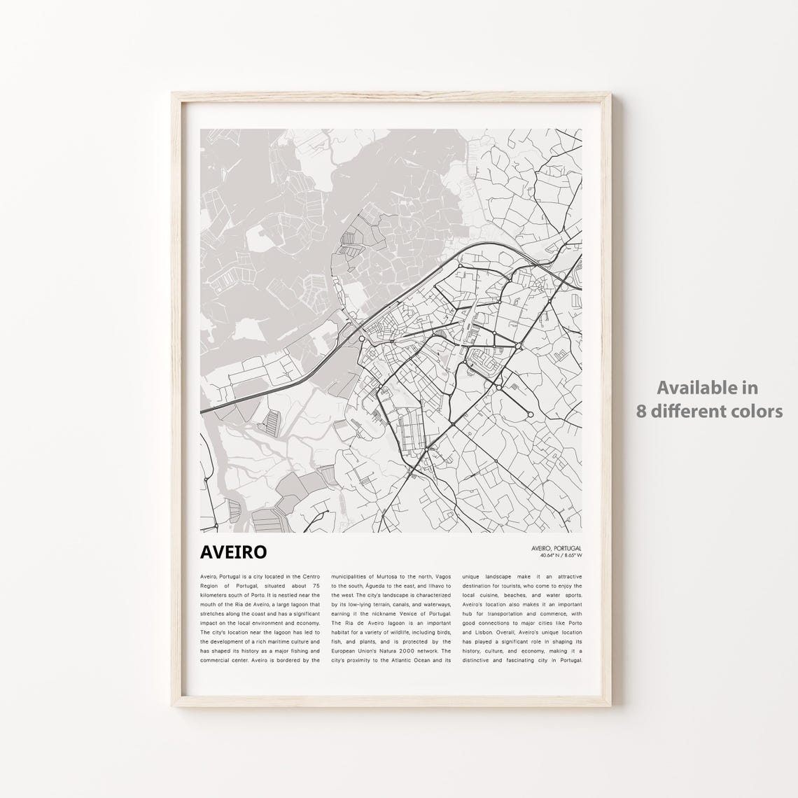 Aveiro Map Print Travel Wall Decor Art Housewarming Gift Personalized