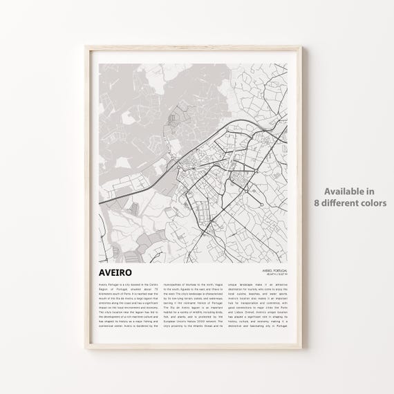 Aveiro Map Print Travel Wall Decor Art Housewarming Gift Personalized