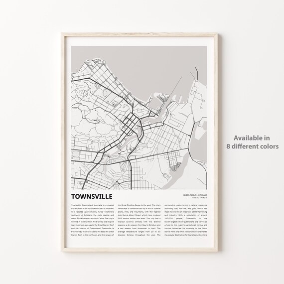 Townsville Queensland Australia Minimal City Map Travel Poster