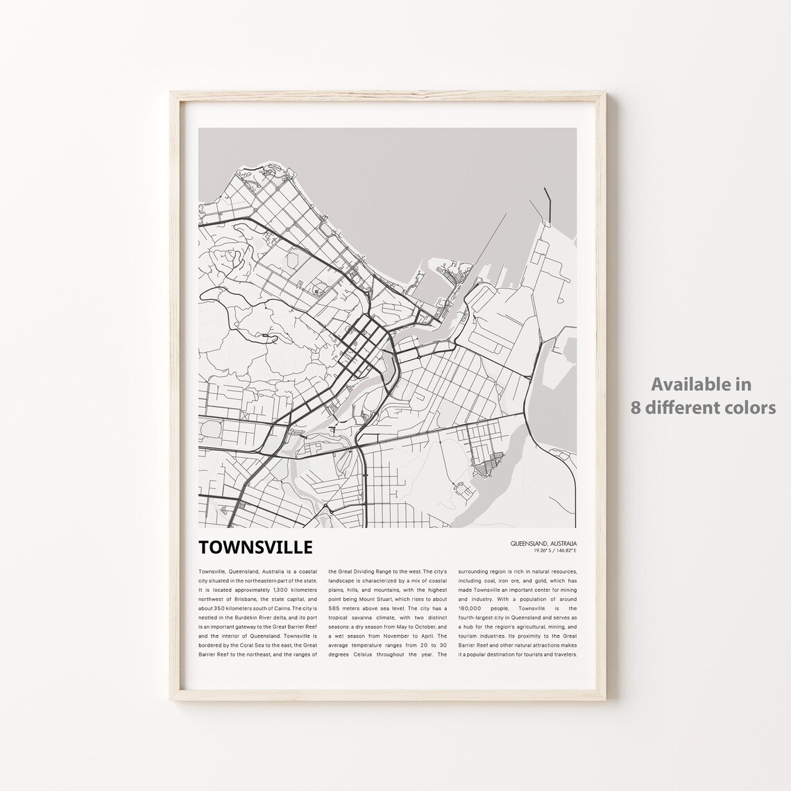 Townsville Queensland Australia Minimal City Map Travel Poster