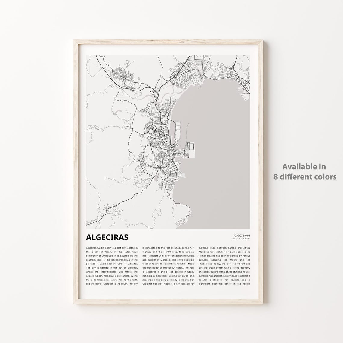 Algeciras Map Print Travel Wall Decor Art Cdiz Housewarming Gift Poster Minimal