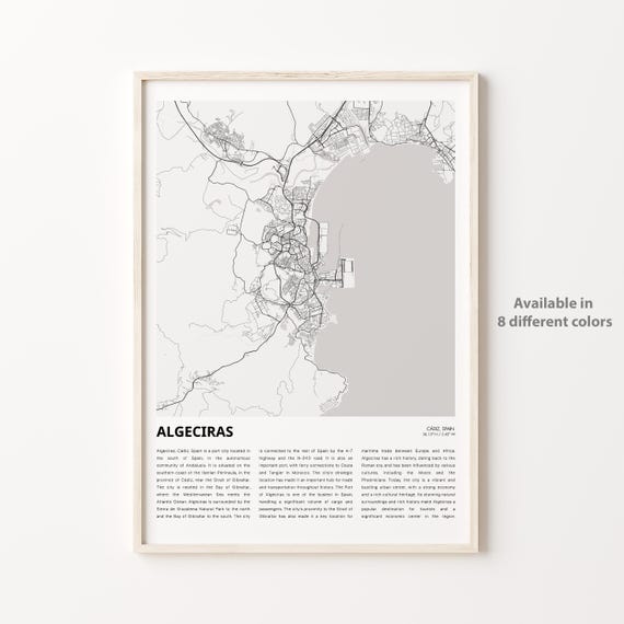 Algeciras Map Print Travel Wall Decor Art Cdiz Housewarming Gift Poster Minimal