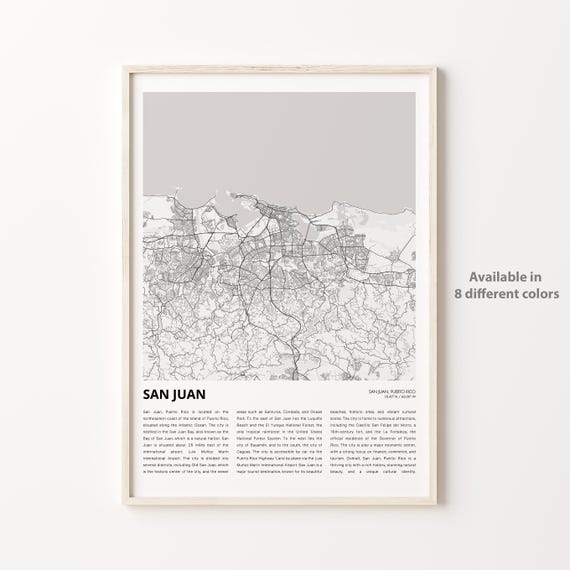 San Juan Puerto Rico City Street Map Travel Coastal Art Wall Poster