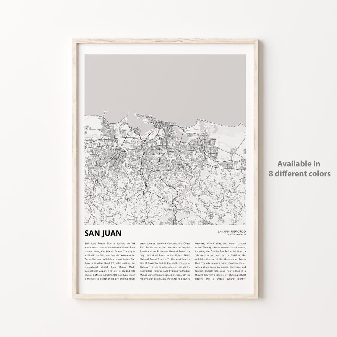 San Juan Puerto Rico City Street Map Travel Coastal Art Wall Poster