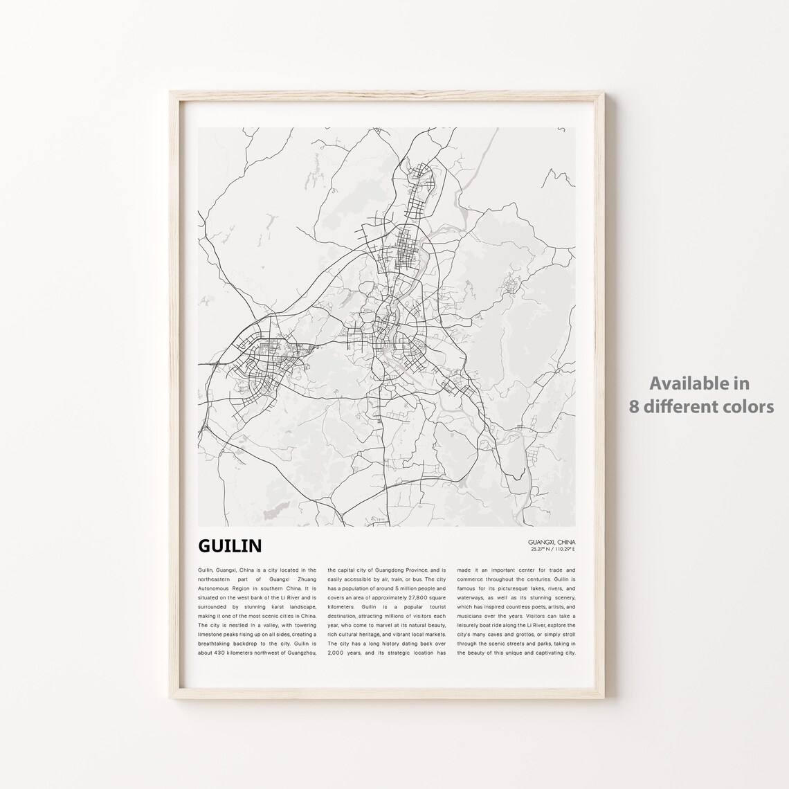 Guilin China City Street Map Minimalist Travel Wall Decor Poster