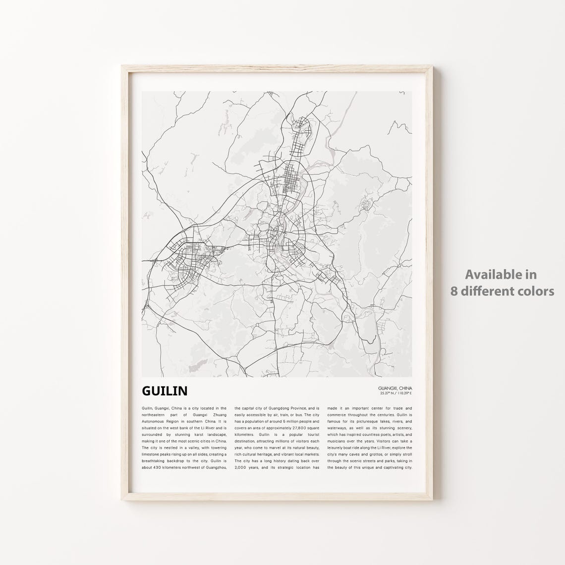 Guilin Map Print Travel Wall Decor Art Guangxi Housewarming Gift