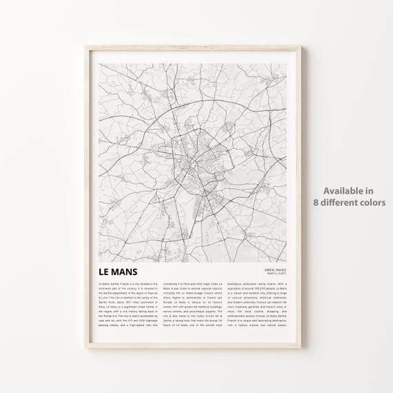 Le Mans Map Print Travel Wall Decor Art Sarthe Housewarming Gift