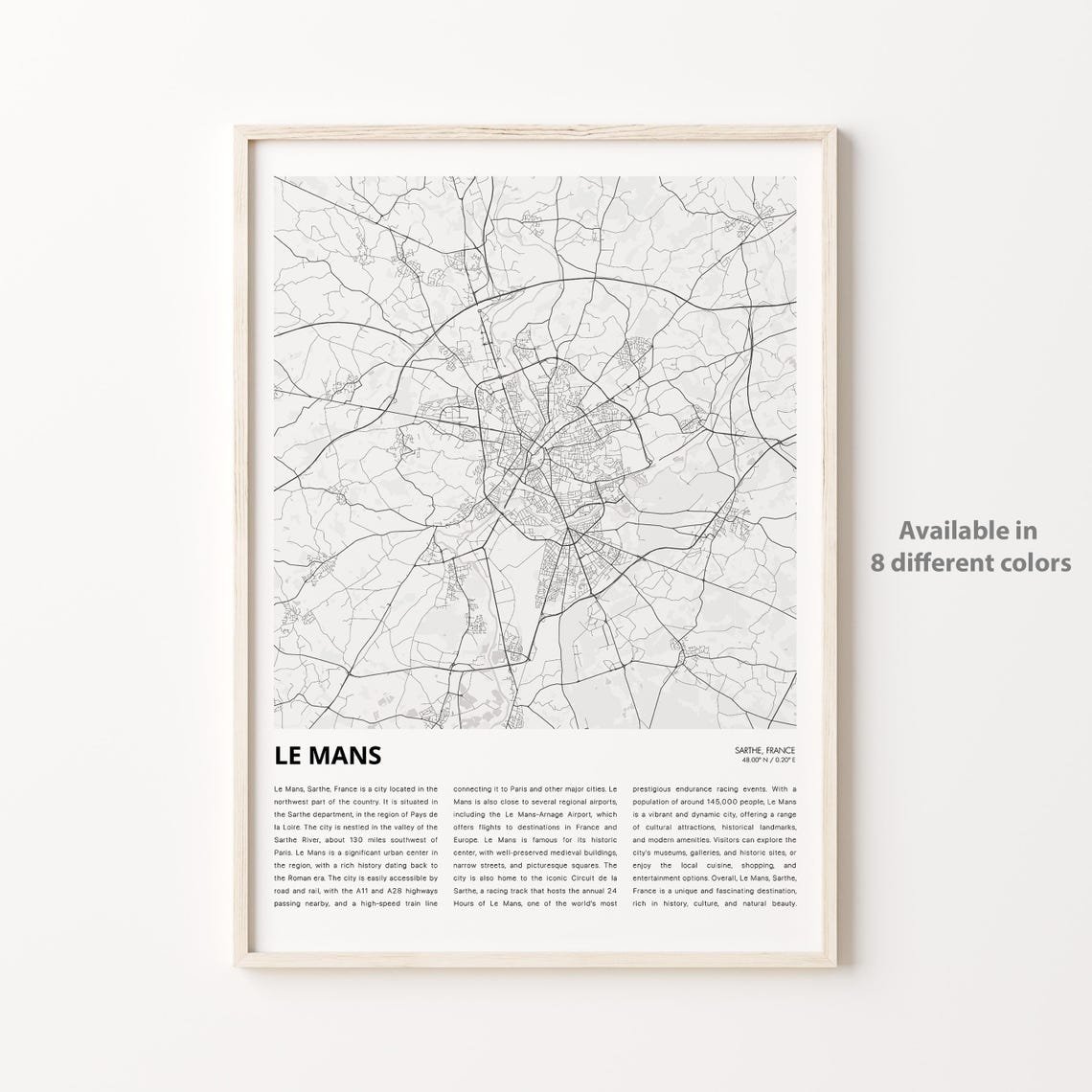 Le Mans Map Print Travel Wall Decor Art Sarthe Housewarming Gift