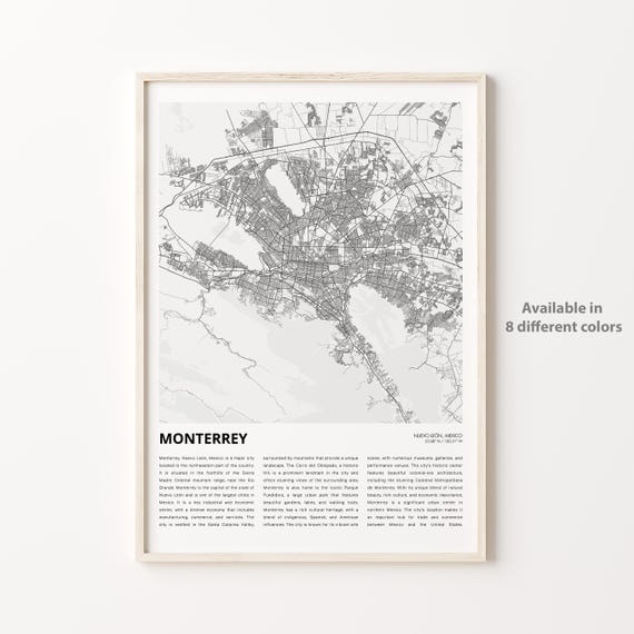 Monterrey Map Print Travel Wall Decor Art Nuevo Len Housewarming Gift
