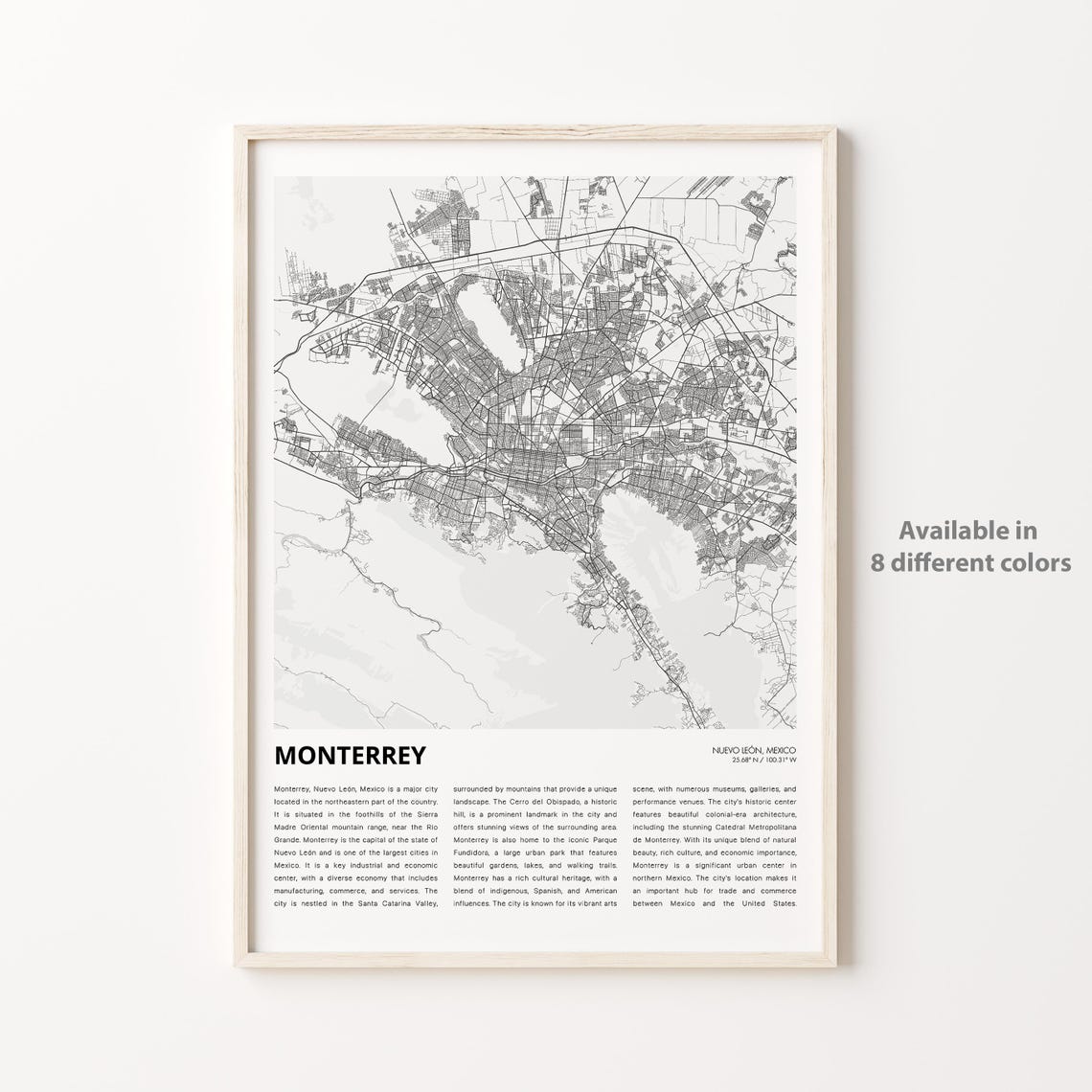 Monterrey Map Print Travel Wall Decor Art Nuevo Len Housewarming Gift