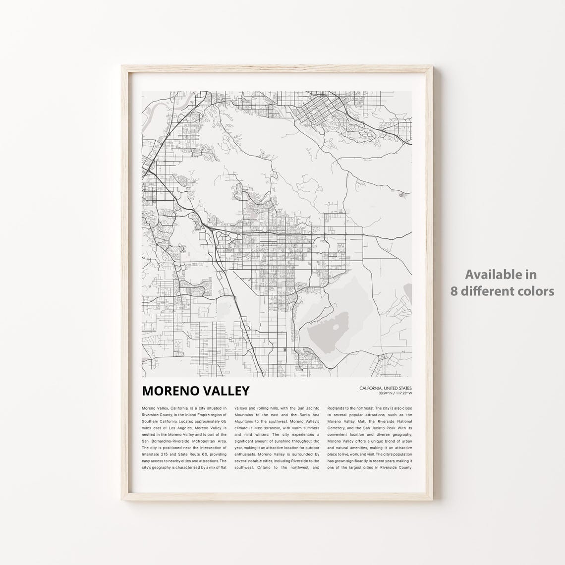 Moreno Valley Map Print Travel Wall Decor Art Housewarming Gift