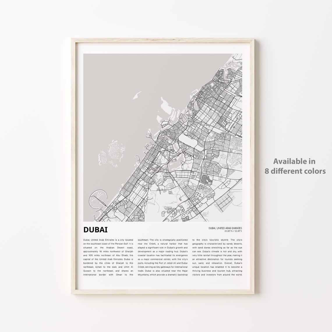 Dubai Map Print Travel Wall Decor Art Housewarming Gift
