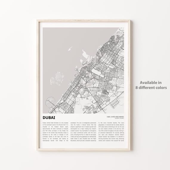 Dubai Map Print Travel Wall Decor Art Housewarming Gift