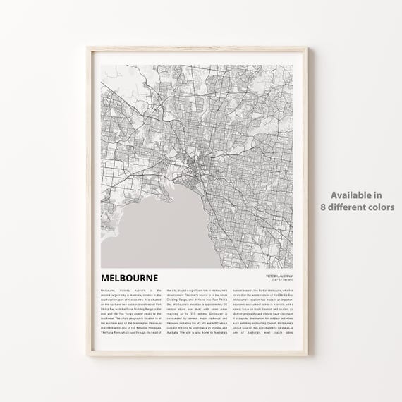 Melbourne Map Print Travel Wall Decor Art Victoria Housewarming Gift