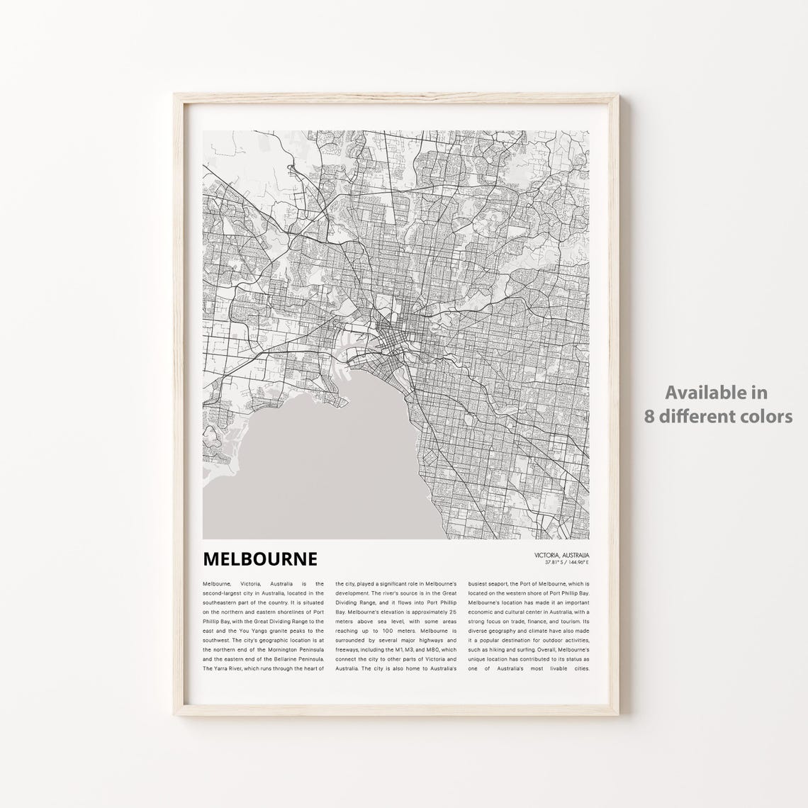 Melbourne Map Print Travel Wall Decor Art Victoria Housewarming Gift