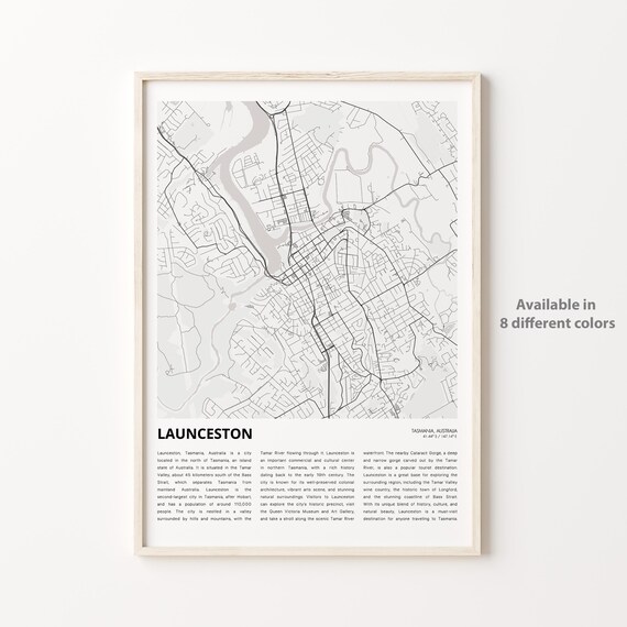Launceston Tasmania Australia Minimal City Map Travel Poster
