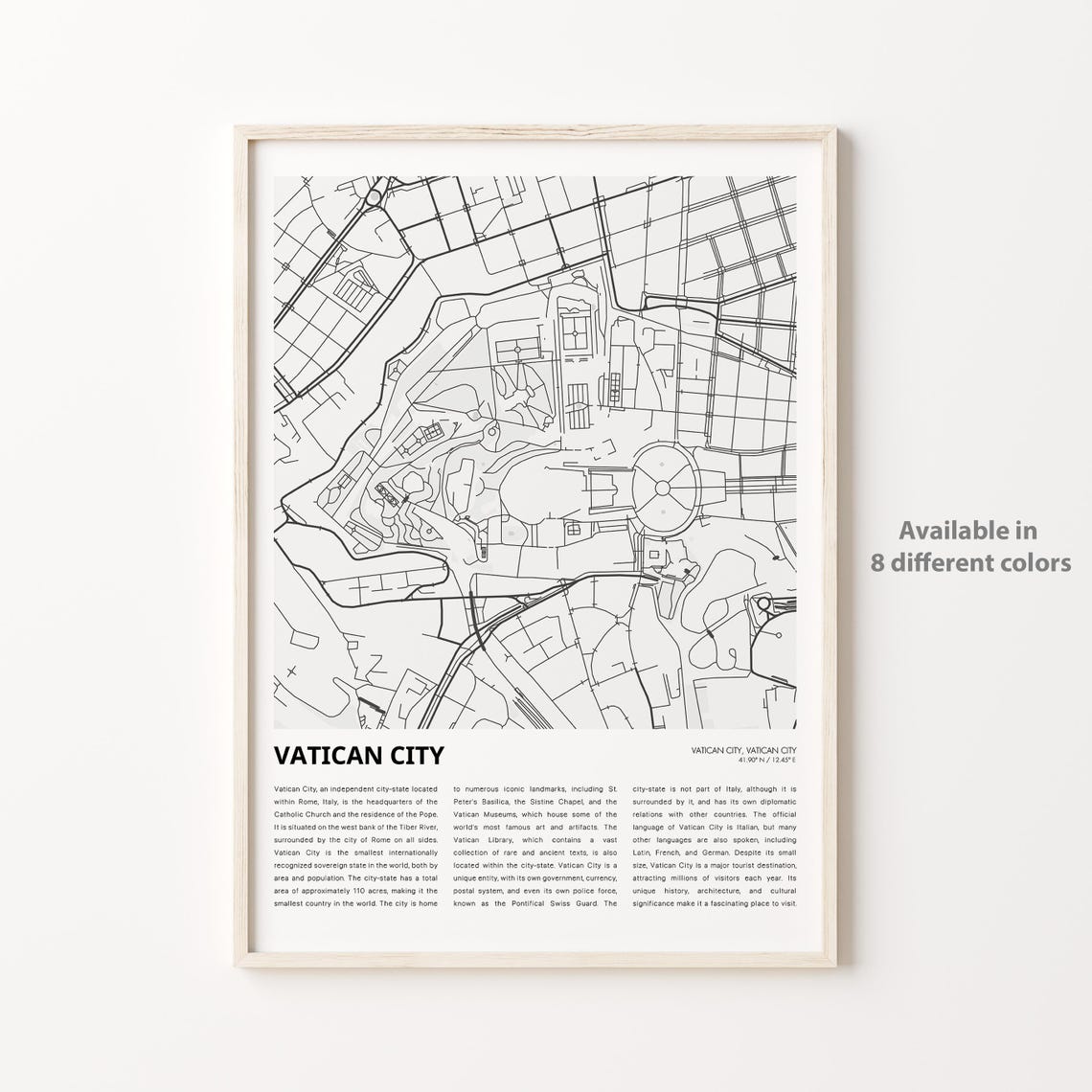 Vatican City Minimalist Street Map Poster of the Smallest Country