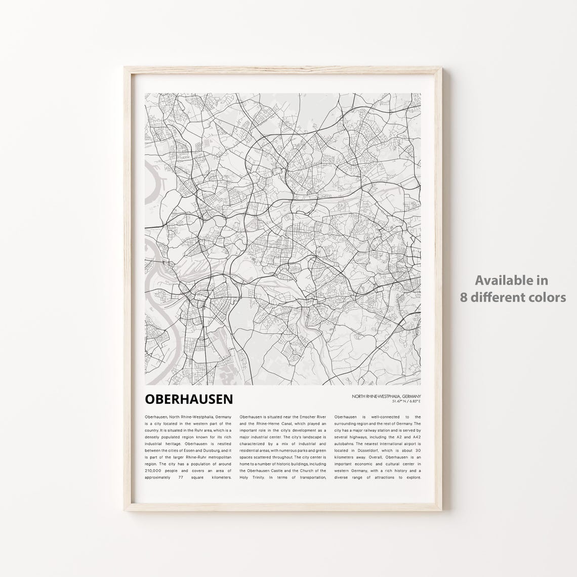 Oberhausen Germany City Map Poster Modern Minimalist Travel Decor