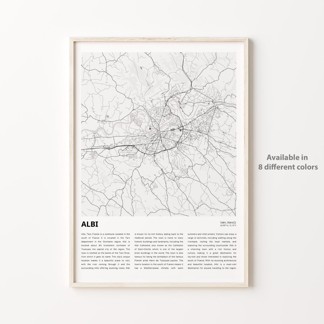 Albi Map Print Travel Wall Decor Art Tarn Housewarming Gift Poster Minimal