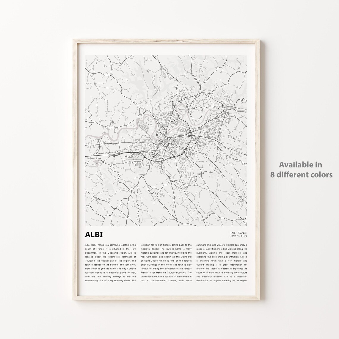 Albi Tarn France Street Map Minimalist Black and White Art Poster