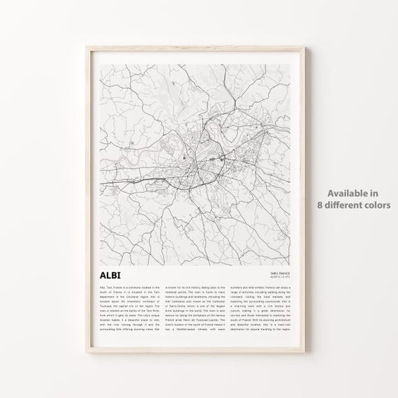 Albi Map Print Travel Wall Decor Art Tarn Housewarming Gift Poster Minimal