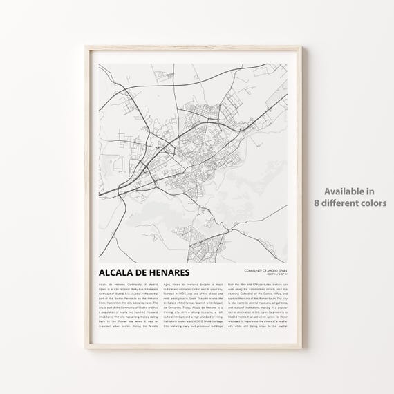 Alcala De Henares Map Print Travel Wall Decor Art Madrid Housewarming Gift