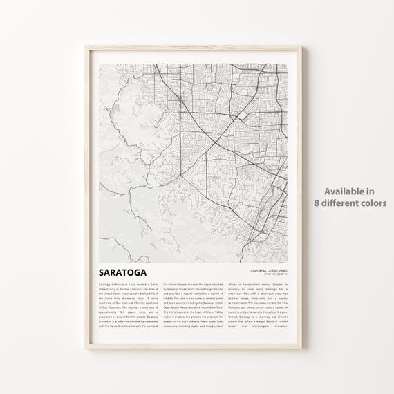 Saratoga Minimalist City Map Wall Decor California USA Poster