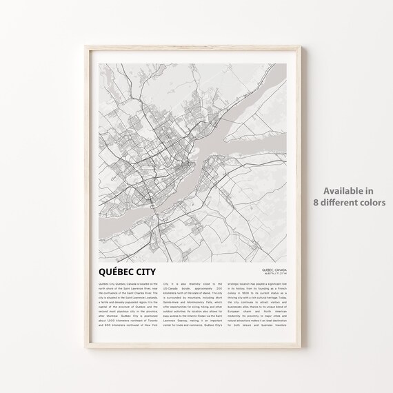 Québec City Canada Minimalist Street Map Monochrome Travel Poster