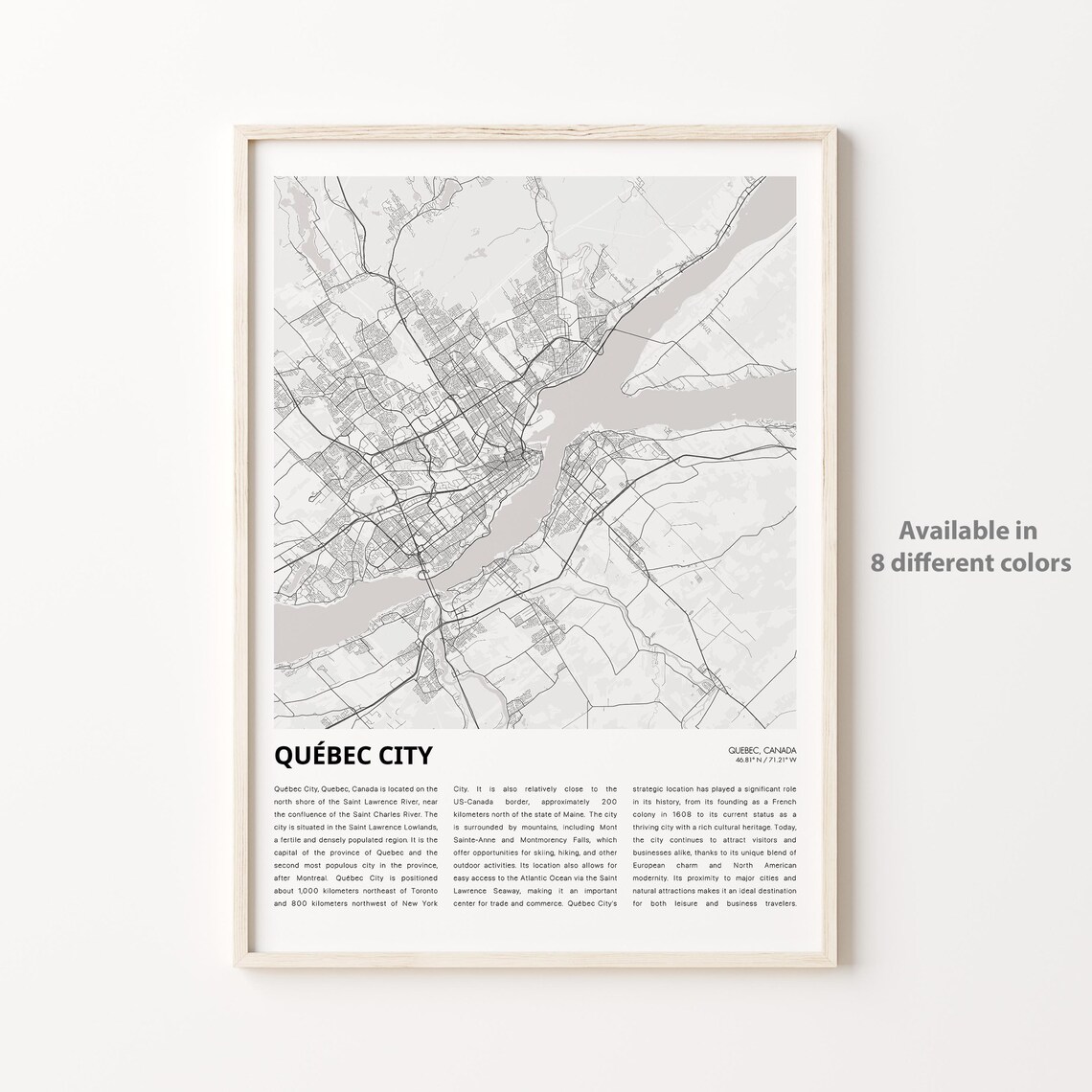 Québec City Canada Minimalist Street Map Monochrome Travel Poster