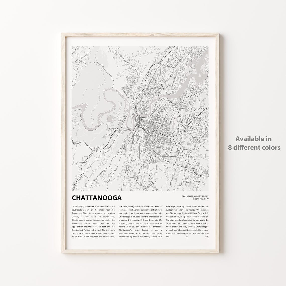 Chattanooga Map Print Travel Wall Decor Art Tennessee Housewarming Gift