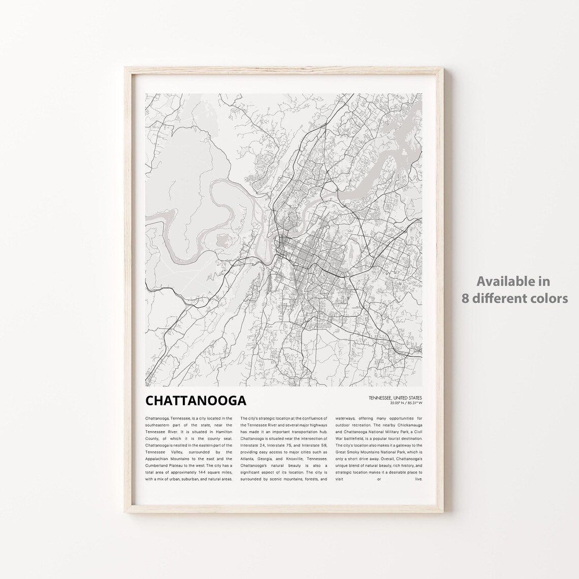 Chattanooga Tennessee Minimalist City Street Map Poster Gift Art