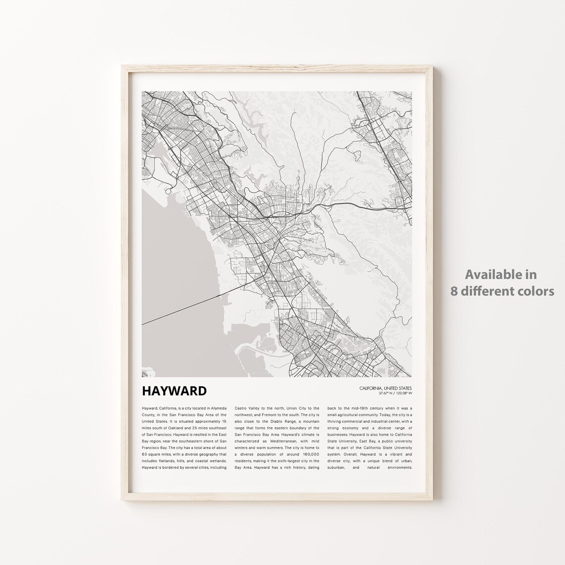 Hayward California City Street Map Minimalist Bay Area Wall Poster
