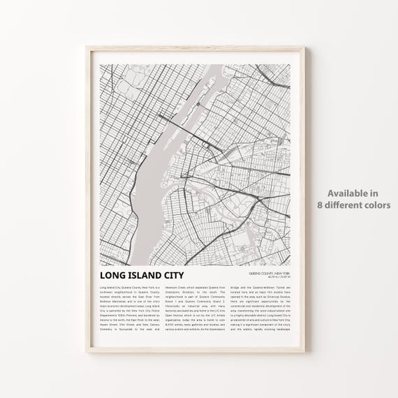Long Island City Map Print Travel Wall Decor Art New York Housewarming Gift