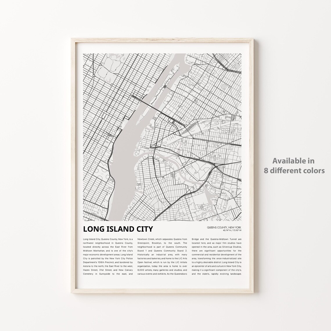 Long Island City Queens New York Minimalist Street Map Wall Poster
