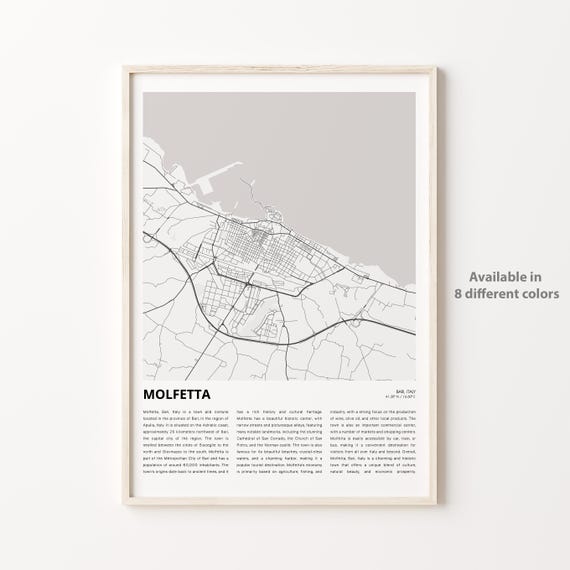 Molfetta Map Print Travel Wall Decor Art Bari Housewarming Gift