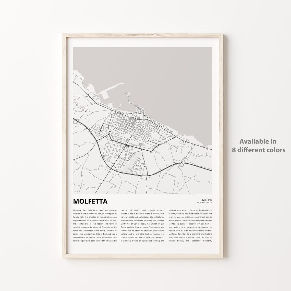 Molfetta Map Print Travel Wall Decor Art Bari Housewarming Gift