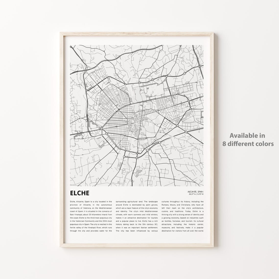 Elche Map Print Travel Wall Decor Art Alicante Housewarming Gift