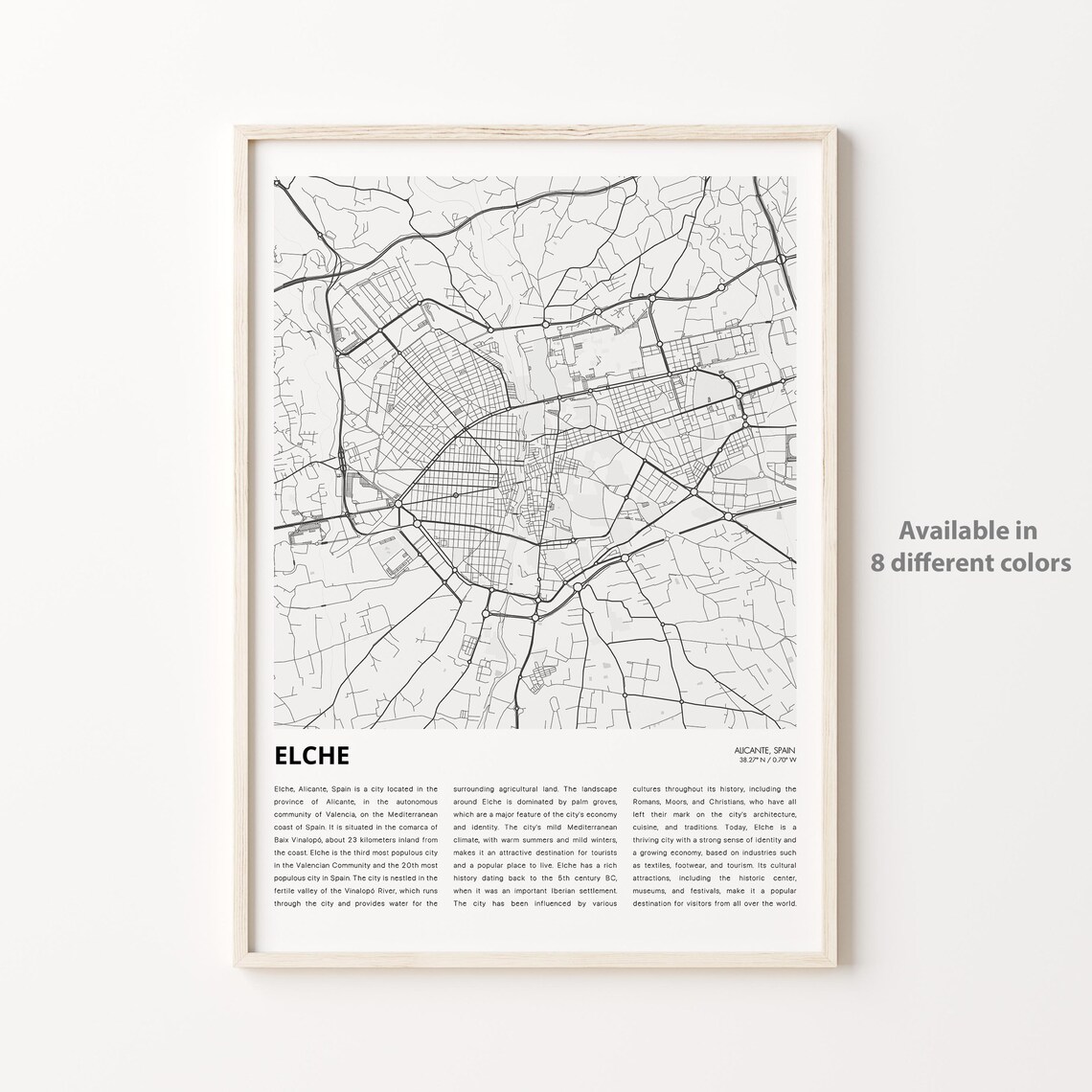 Elche Spain Alicante City Street Map Minimalist Travel Poster